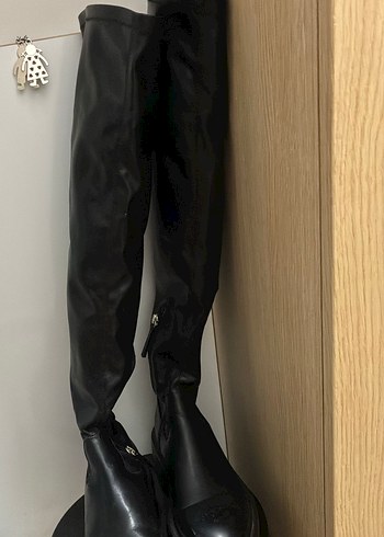 Siyah Deri Dizüstü Kadın Çizme - Görsel 15