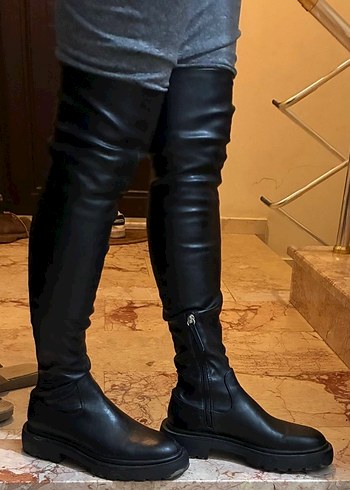 Siyah Deri Dizüstü Kadın Çizme - Görsel 12