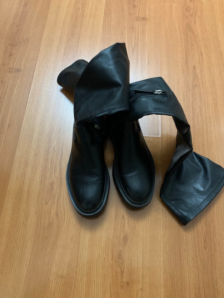 Siyah Deri Dizüstü Kadın Çizme - Görsel 5