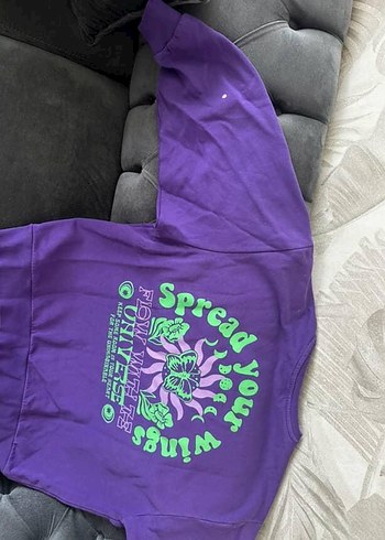 m Beden Kadın Mor Baskılı Sweatshirt