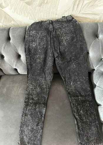 H&M Gri Batik Desenli Bol Kesim Kadın Kot Pantolon