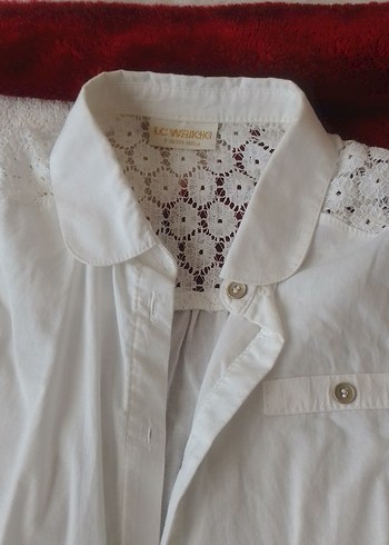 Düğmeli Beyaz Kısa Kollu Kadın Gömlek - Görsel 2