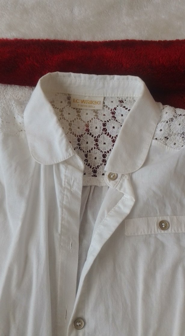 Düğmeli Beyaz Kısa Kollu Kadın Gömlek - Görsel 2