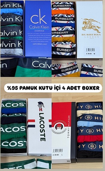 Erkek Boxer Lacoste Burbery Tommy Calvin Klein