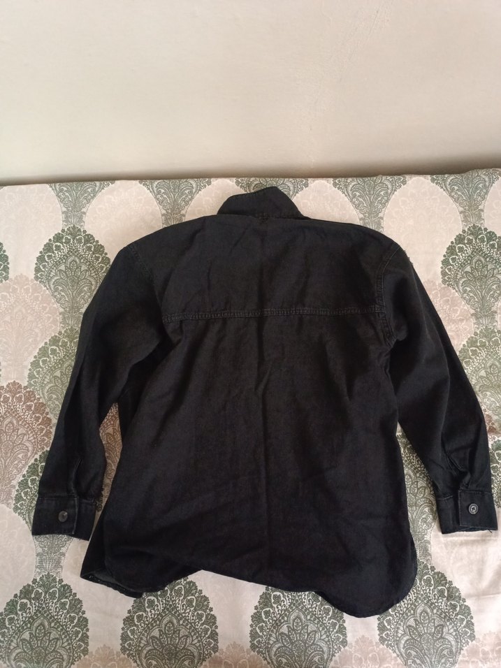 Düğmeli Siyah Kadın Denim Ceket - Görsel 2