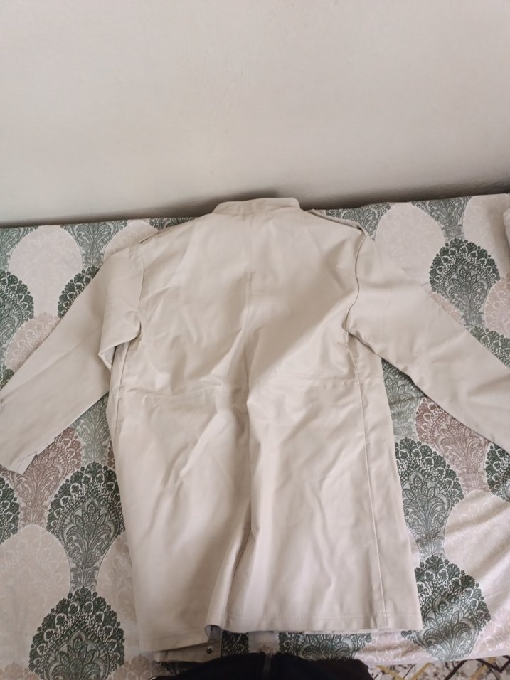 Bej Düğmeli Uzun Deri Erkek Mont - Görsel 2