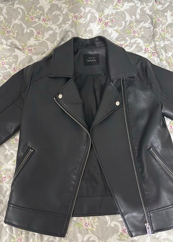 Kadın Siyah Deri Biker Ceket - Görsel 3