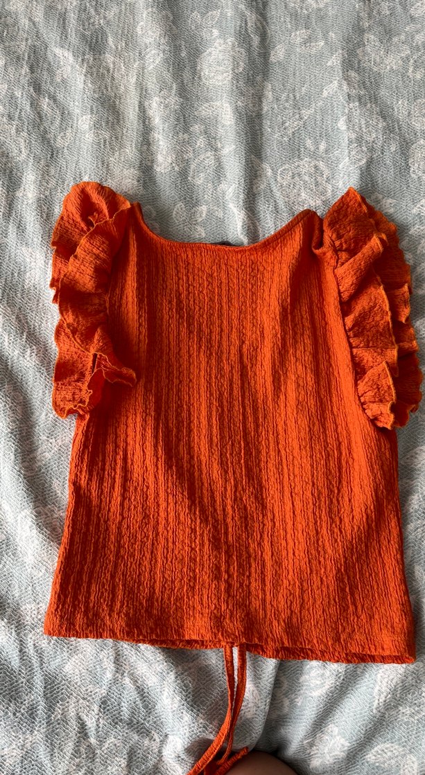 turuncu fırfırlı bluz - Görsel 2