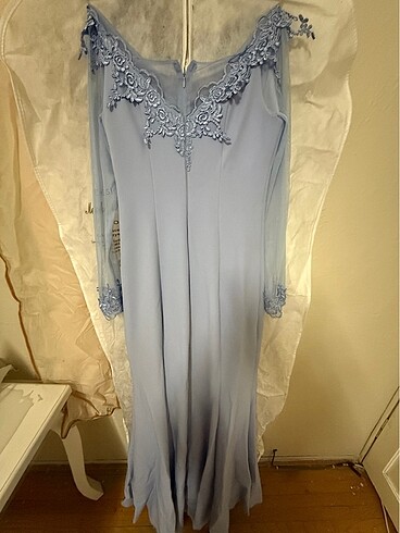 Bebe mavisi uzun balık model abiye - Görsel 8