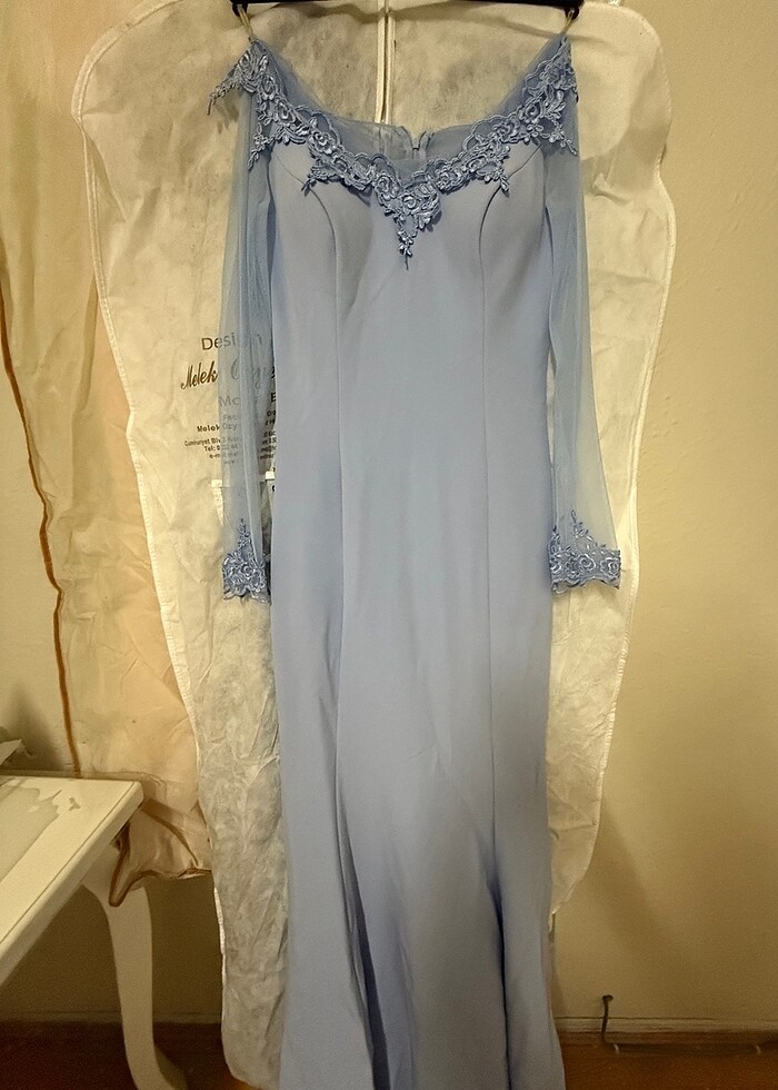 Bebe mavisi uzun balık model abiye - Görsel 3