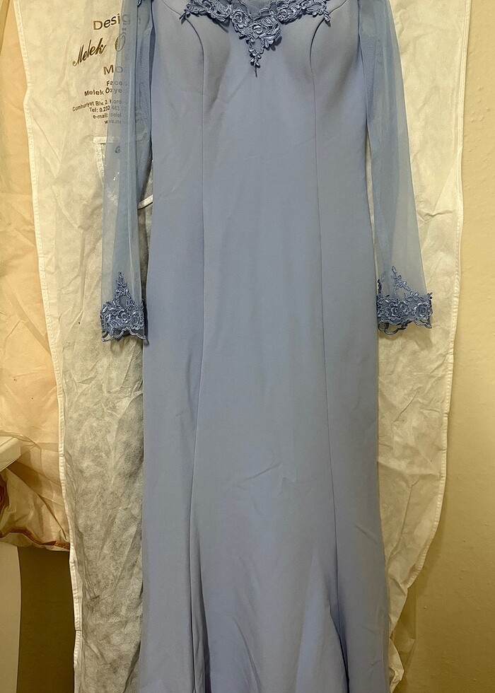 Bebe mavisi uzun balık model abiye - Görsel 2