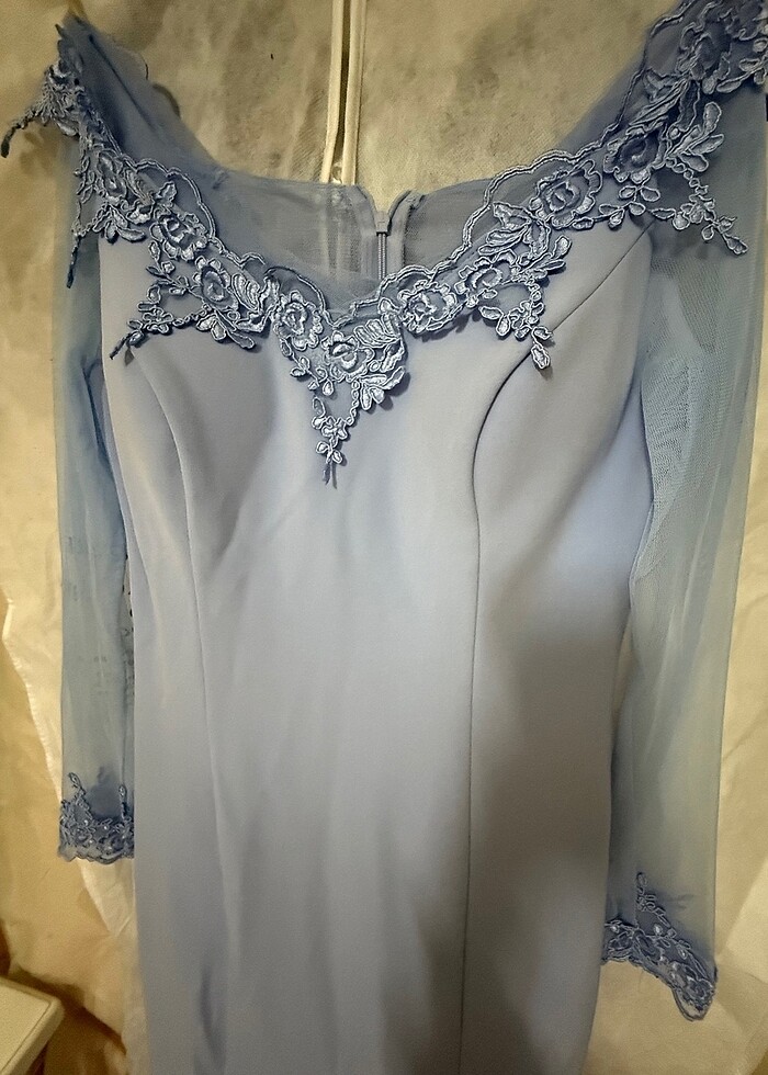 Bebe mavisi uzun balık model abiye - Görsel 5