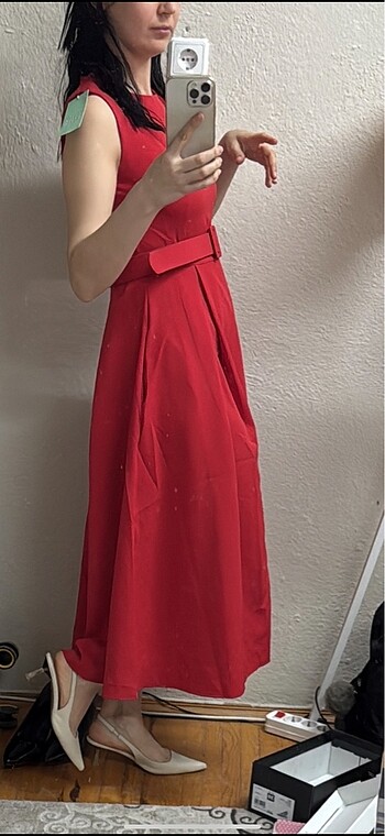 Kırmızı midiboy elbise - Görsel 5