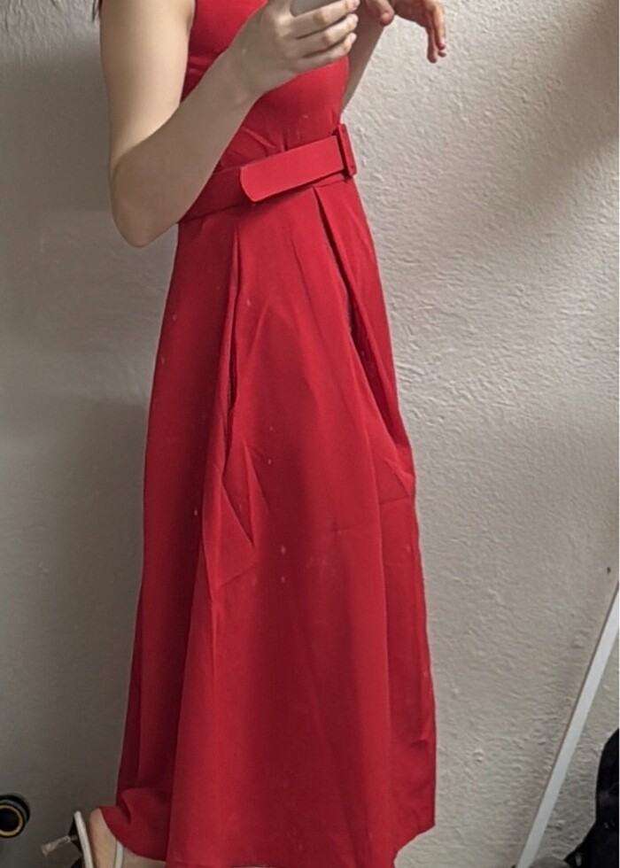 Kırmızı midiboy elbise - Görsel 5