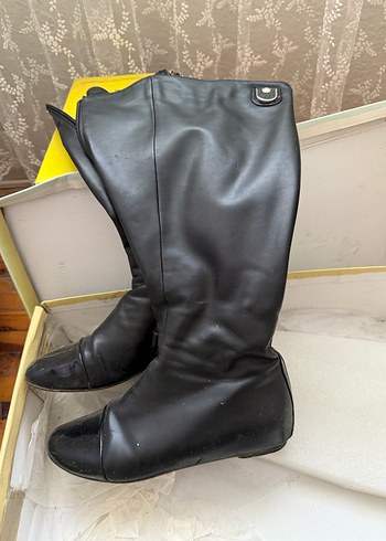 Siyah Deri Fermuarlı Dizüstü İnce Topuklu Çizme - Görsel 4