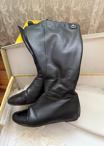 Siyah Deri Fermuarlı Dizüstü İnce Topuklu Çizme - Görsel 2