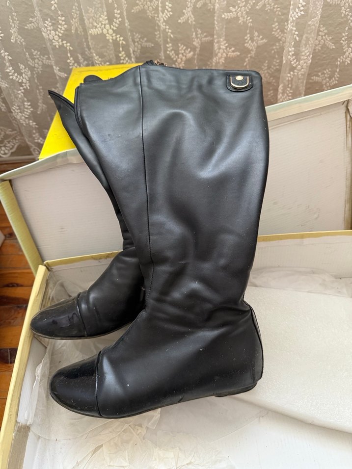 Siyah Deri Fermuarlı Dizüstü İnce Topuklu Çizme - Görsel 4