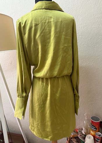 Saten yağ yeşili H&M elbise - Görsel 4