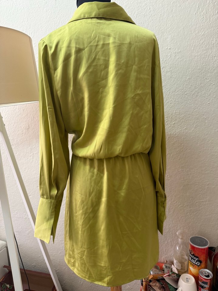 Saten yağ yeşili H&M elbise - Görsel 4