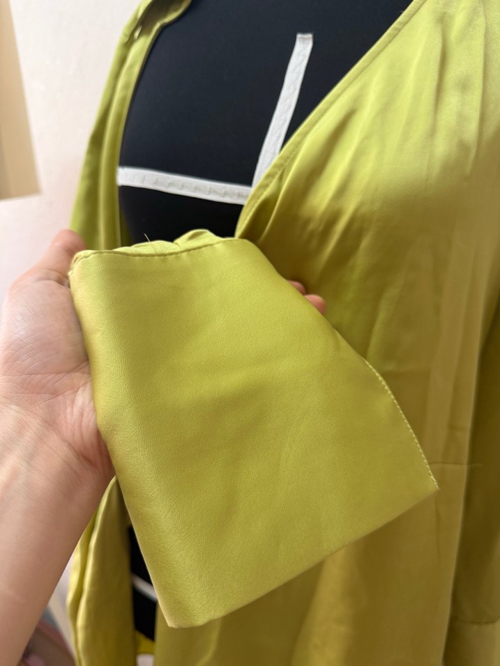 Saten yağ yeşili H&M elbise - Görsel 5