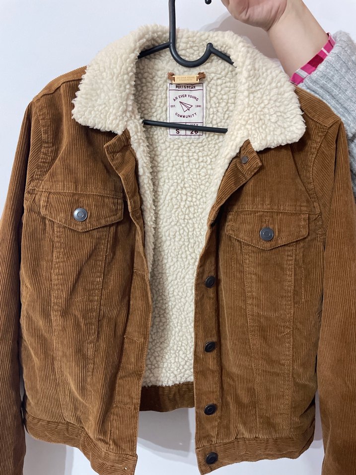 PullandBear-Kadın Kahverengi Kadife Düğmeli Ceket - Görsel 5