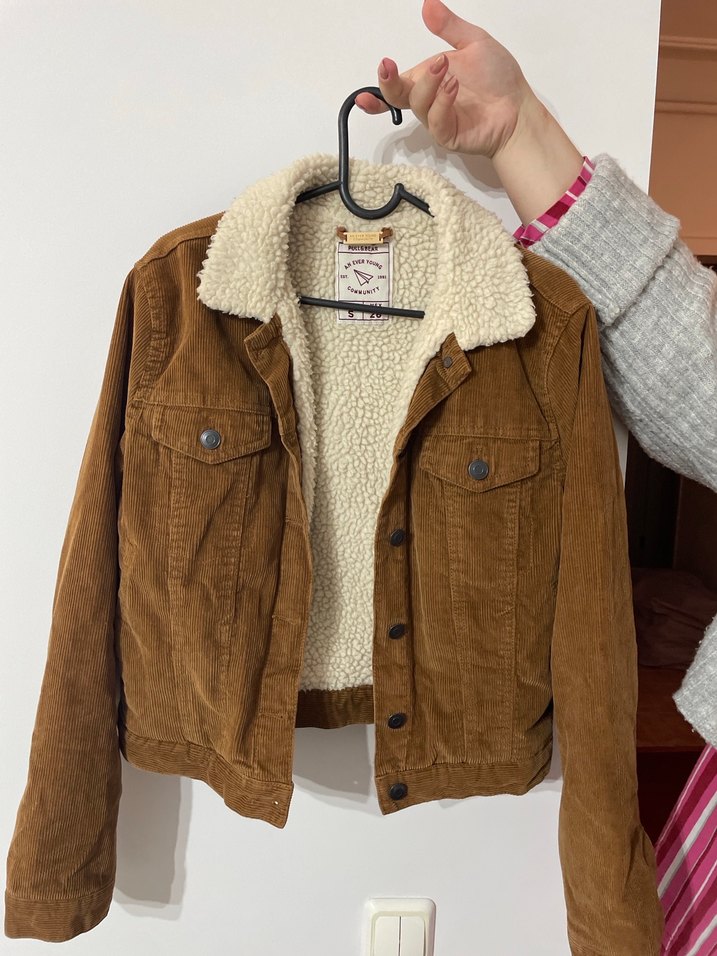 PullandBear-Kadın Kahverengi Kadife Düğmeli Ceket - Görsel 2