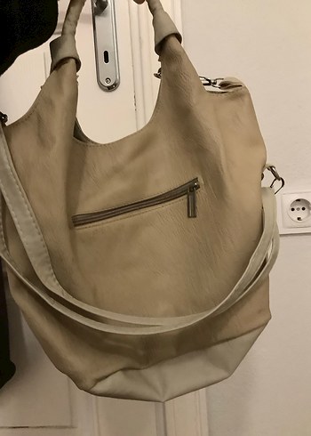 kadın deri midi boy bej çanta - Görsel 4