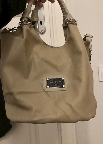 kadın deri midi boy bej çanta - Görsel 2