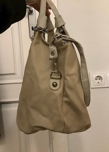 kadın deri midi boy bej çanta - Görsel 3
