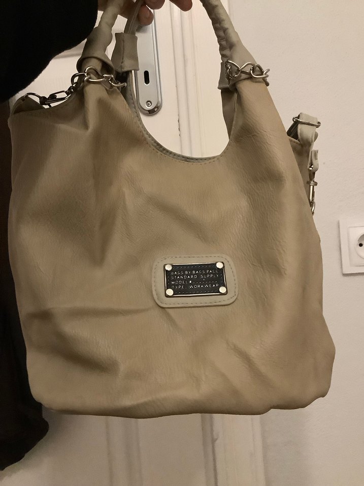 kadın deri midi boy bej çanta - Görsel 2