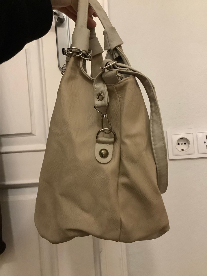 kadın deri midi boy bej çanta - Görsel 3