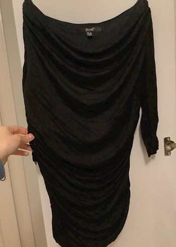 Siyah Drapeli Straplez Midi Elbise - Görsel 3