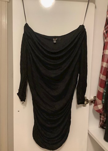 Siyah Drapeli Straplez Midi Elbise - Görsel 2