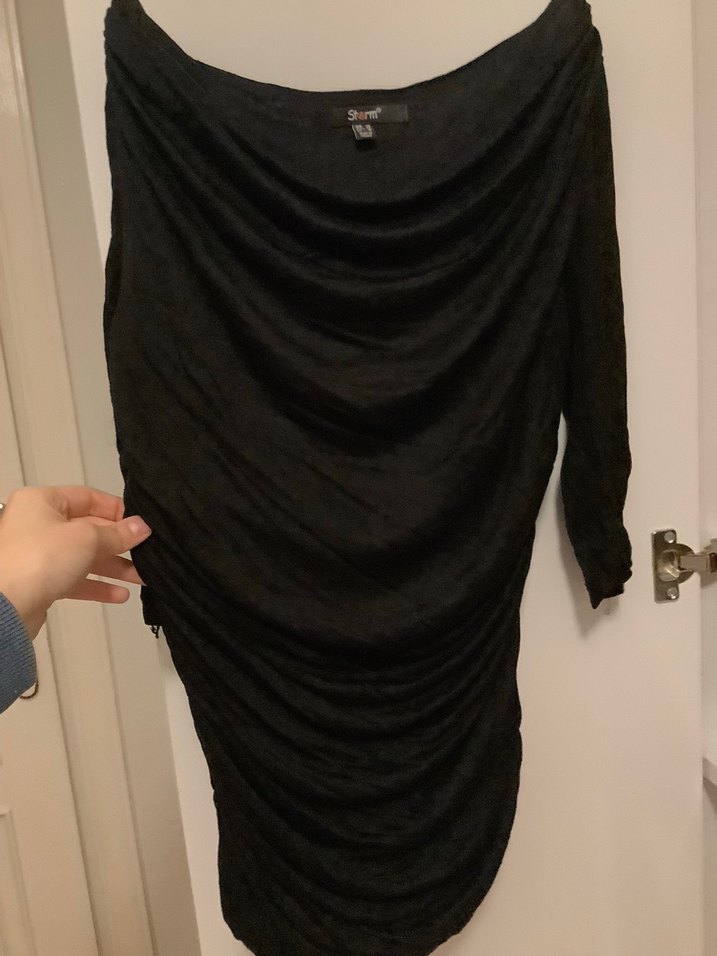 Siyah Drapeli Straplez Midi Elbise - Görsel 3