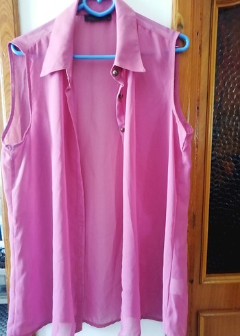 Pembe, Düğmeli Kolsuz Salaş Gömlek