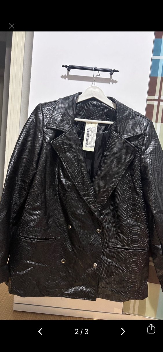 Siyah Yılan Derisi Desenli Deri Ceket - Görsel 2