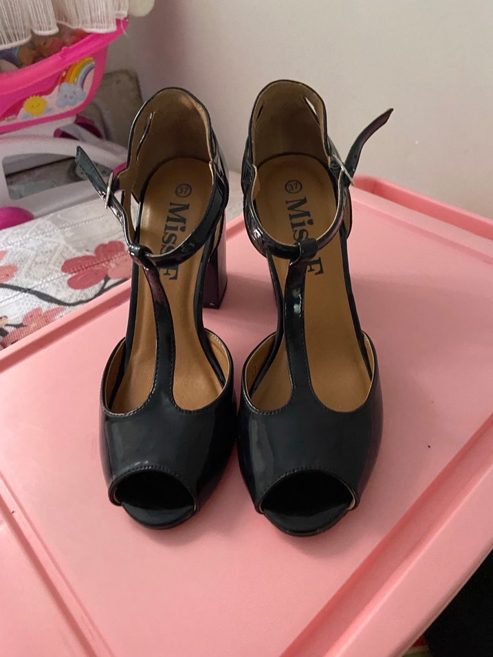 Siyah Tokalı Blok Topuklu Kadın Abiye Ayakkabı - Görsel 5