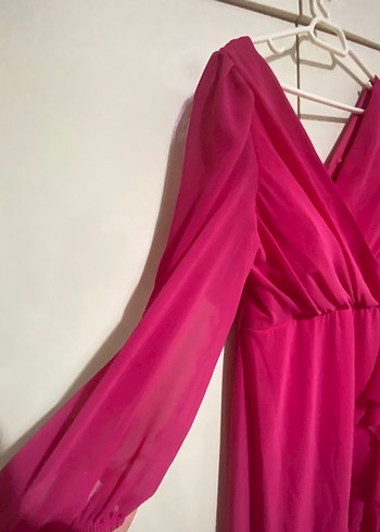 Pembe V Yaka Uzun Abiye Elbise - Görsel 2