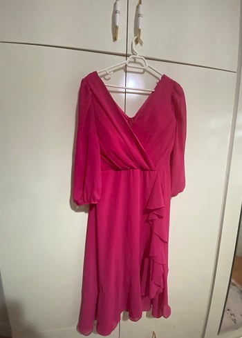 Pembe V Yaka Uzun Abiye Elbise - Görsel 6