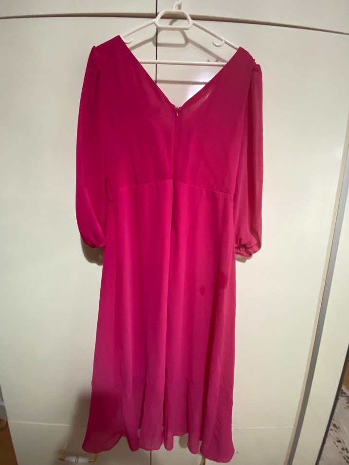 Pembe V Yaka Uzun Abiye Elbise - Görsel 5