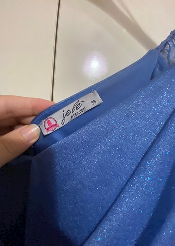 Mavi Midi Drapeli V Yaka Elbise - Görsel 3