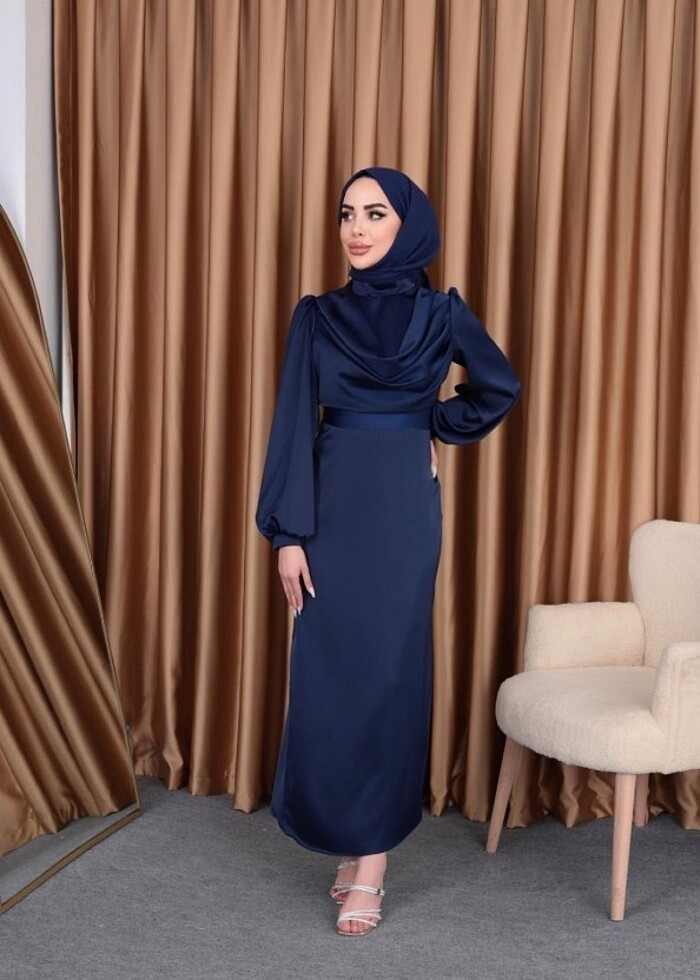 Sözde 1 kez sözde giyildi saten onu büzgülü beli seyar kemerli - Görsel 4