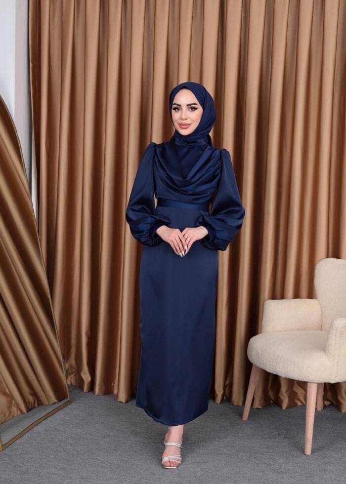 Sözde 1 kez sözde giyildi saten onu büzgülü beli seyar kemerli - Görsel 5