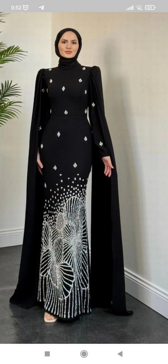 Siyah Uzun Kollu Drapeli Kadın Abiye Elbise - Görsel 2