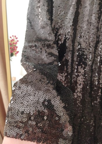 Kadın Siyah Parlak Uzun Elbise - Görsel 3