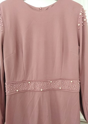 Pembe Uzun Kollu Drapeli Kadın Elbise - Görsel 2