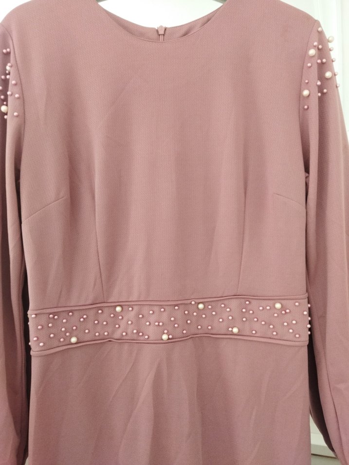 Pembe Uzun Kollu Drapeli Kadın Elbise - Görsel 2