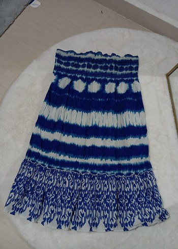 Uzun Mavi Tie-Dye Volanlı Etek