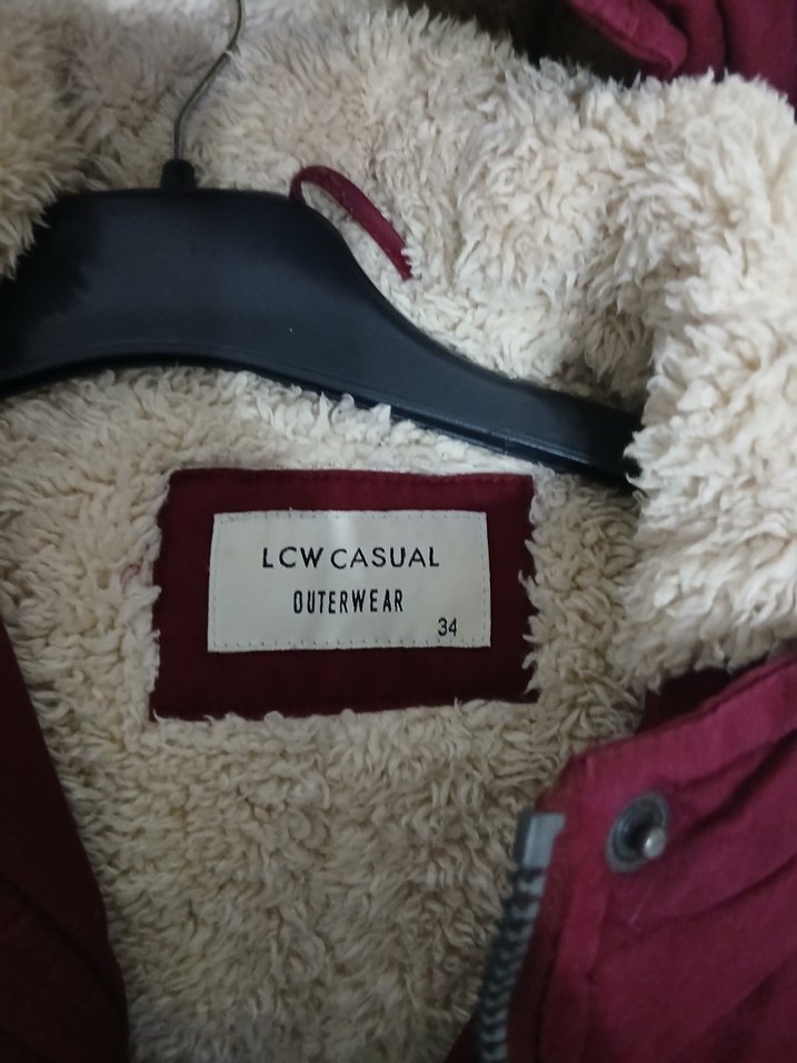 Bordo Kapüşonlu Kadın Mont Kürklü - Görsel 2