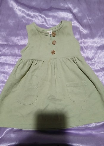 Düğmeli Yeşil Kolsuz Kız Elbisesi - Görsel 2